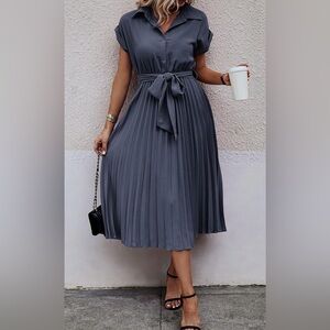 Charcoal Pleated Midi Dress